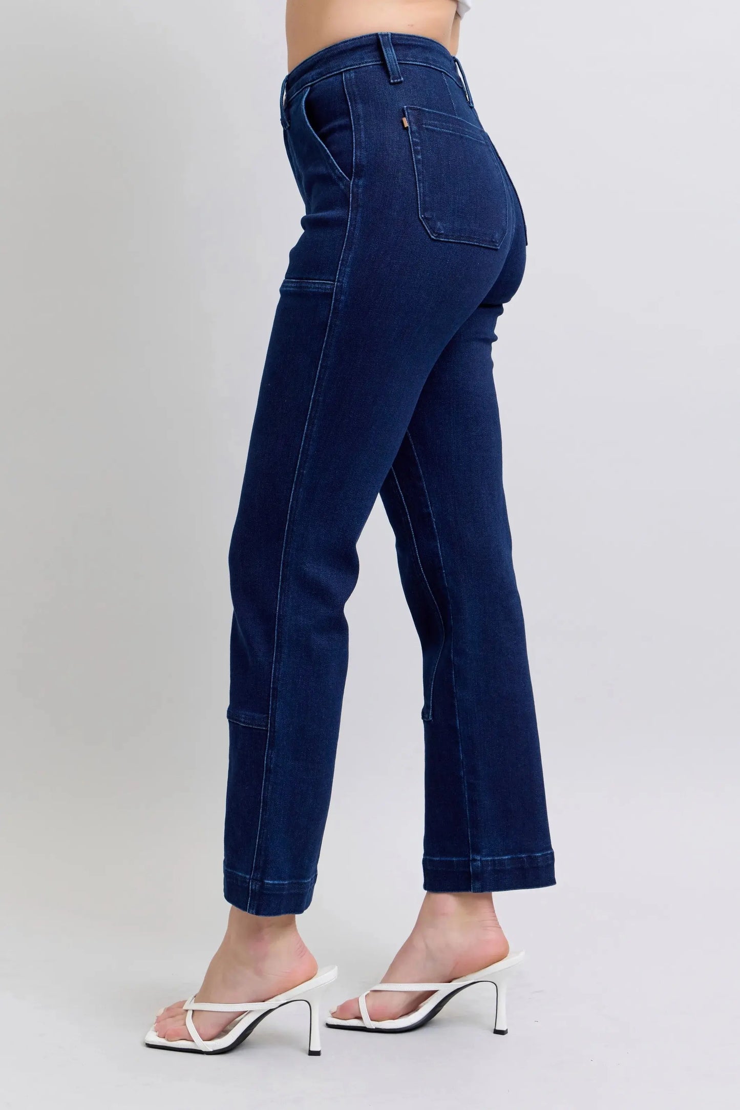 Full Size High Waist Workwear Patch Pocket Straight Leg Judy Blue Jeans
