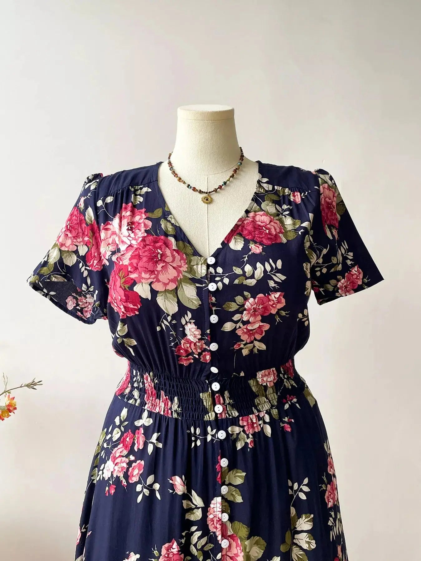 Plus Size Floral Print Short Sleeve V Neck Dress