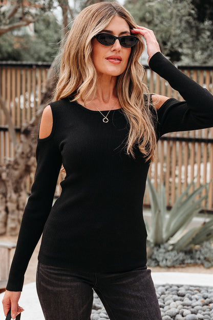 Amaya Ribbed Knit Cold Shoulder Sweater