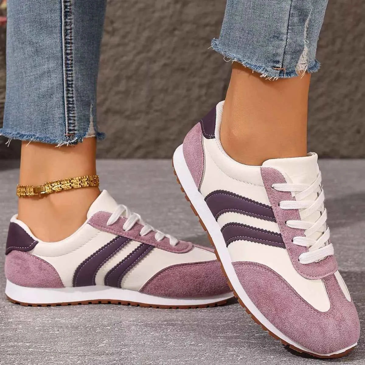 Striped Lace-Up Casual Sneakers