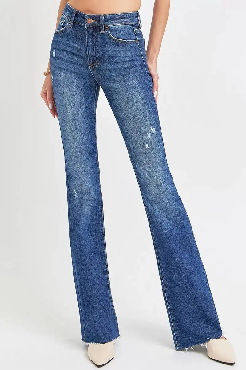 RISEN Jeans - Plus Size Distressed Mid Rise Flare Jeans