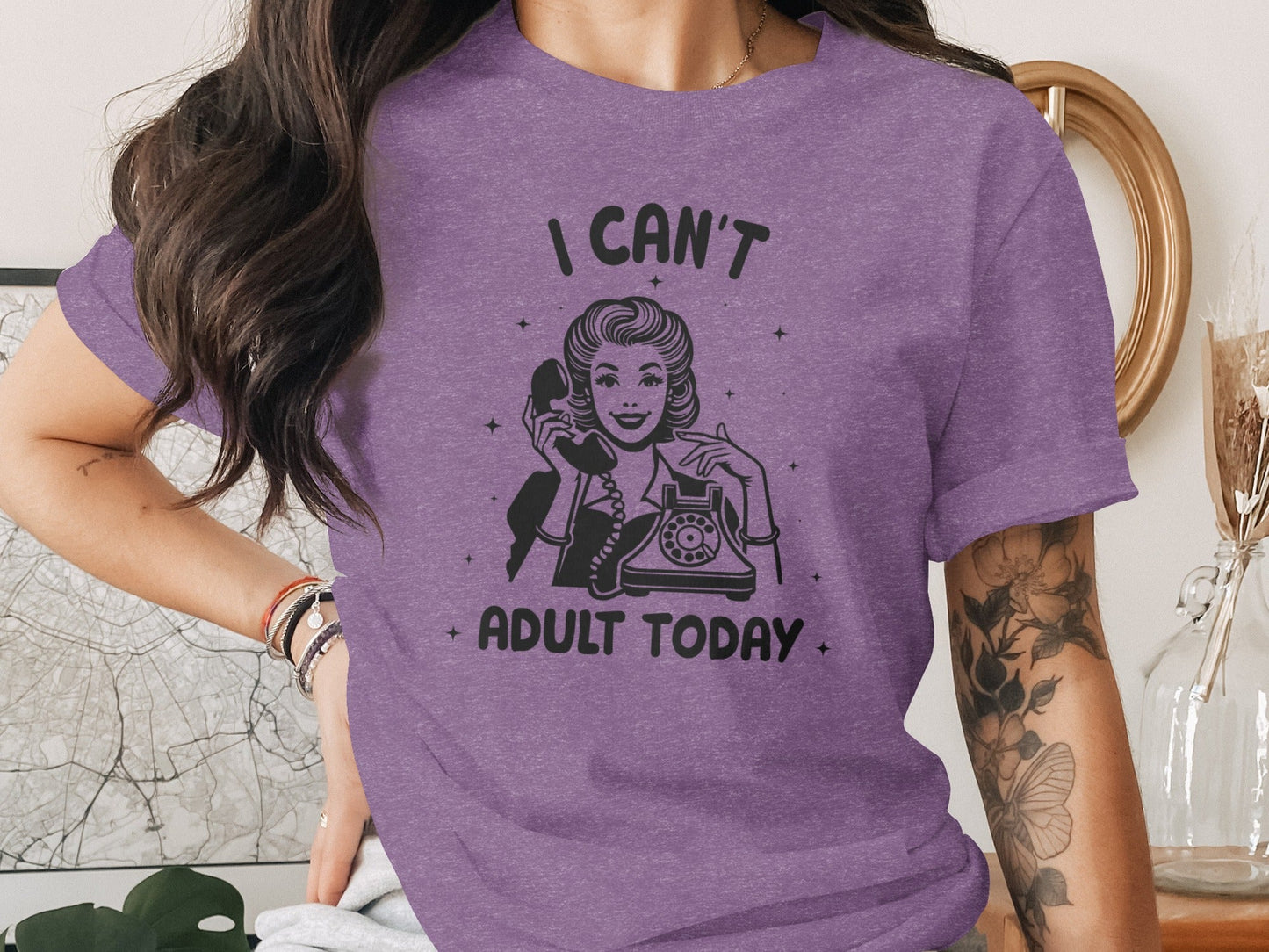 I Can't Adult Today Retro Inspired Graphic Design T-Shirt