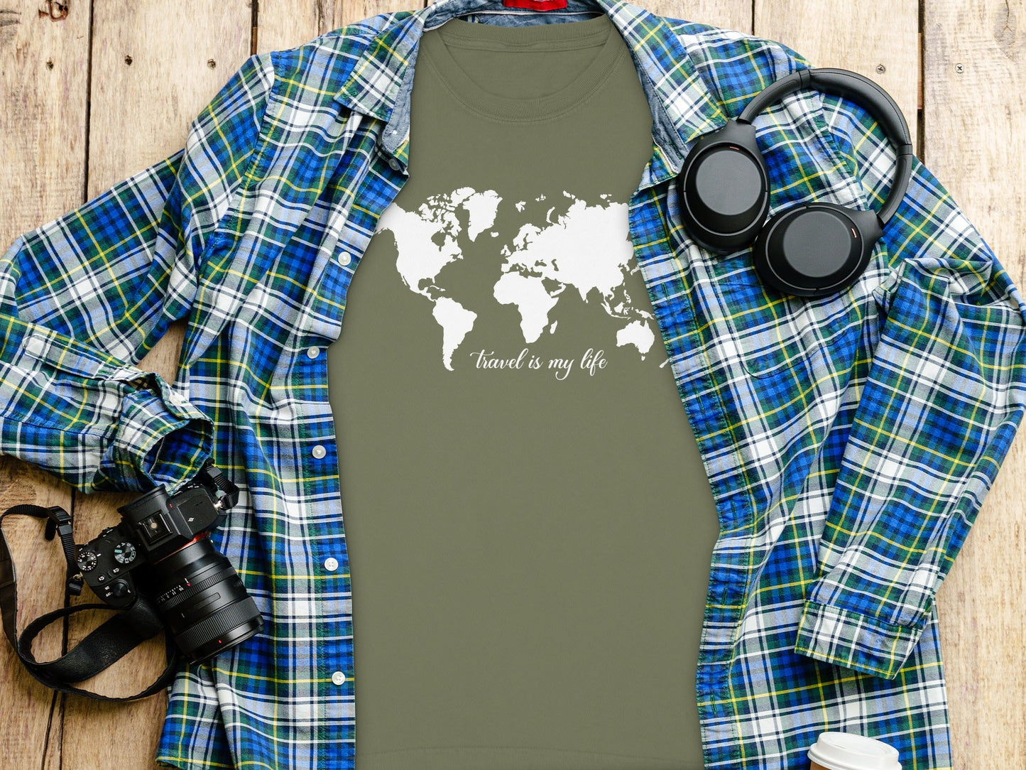 Travel Is My Life World Map Simple Modern Long Sleeve T-Shirt