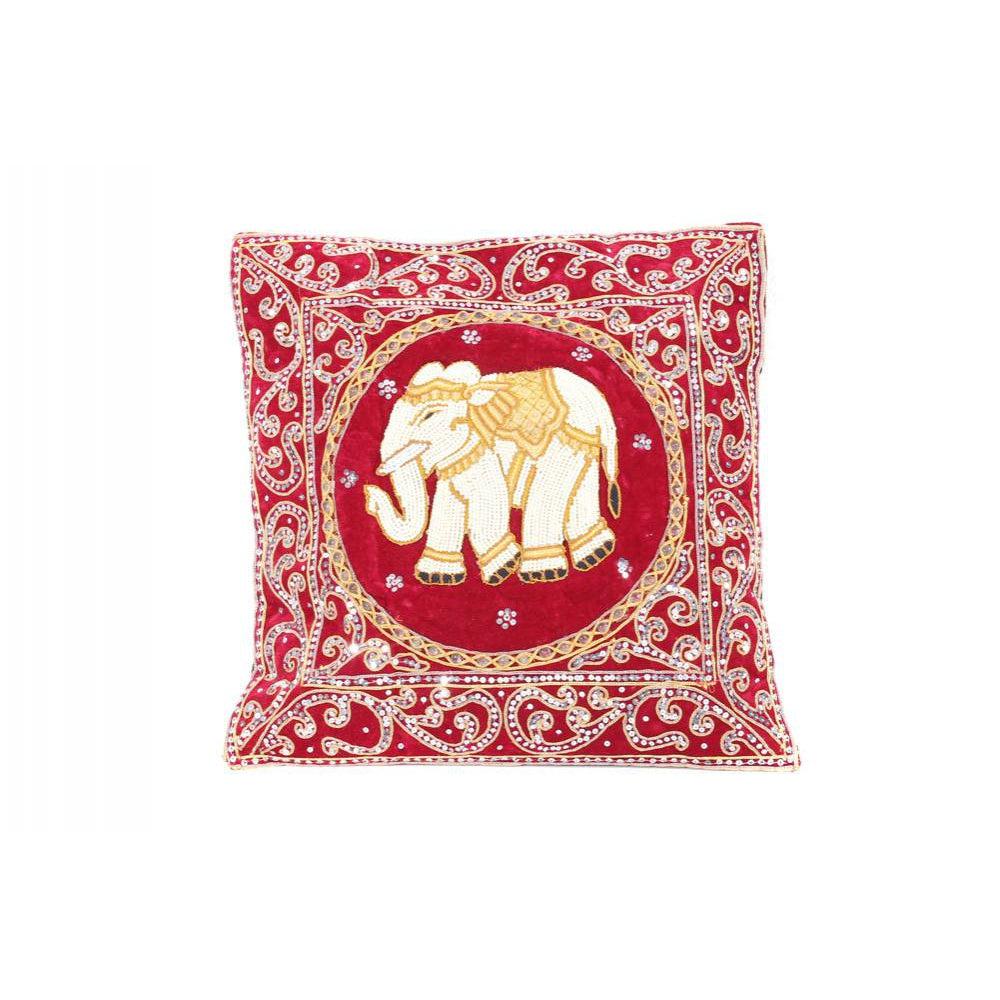 Elephant Tapestry Beaded Embroidered Cushion- Thailand