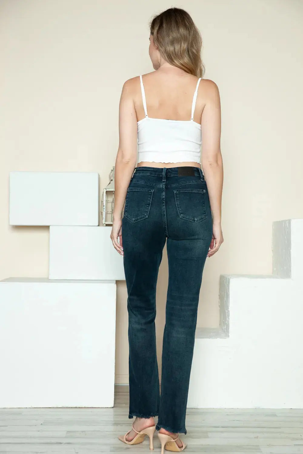 Plus Size Button Fly Hem Destroy Straight Leg Judy Blue Jeans