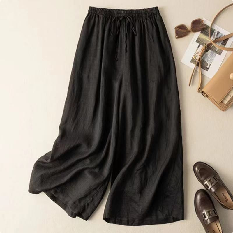 Breathable High-Waisted Linen and Cotton Cropped Pants