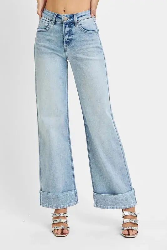 RISEN Jeans - Plus Size Tummy Control Wide Cuffed Jeans