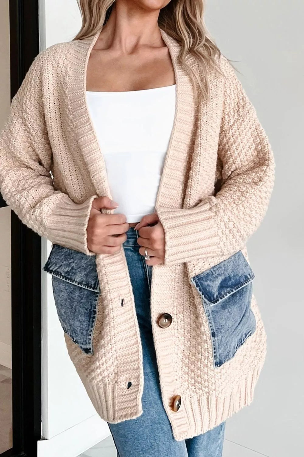 Textured Open Front Knit Cardigan