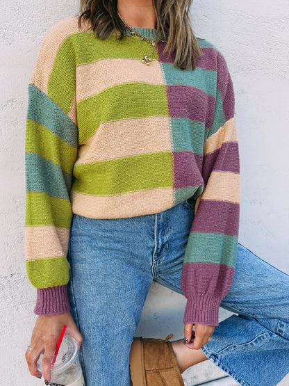 Mary Stripe Drop Shoulder Ribbed Edge Sweater