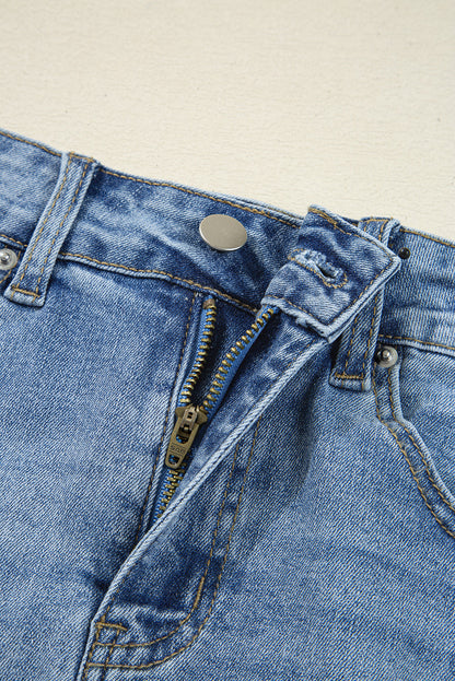 Myosotis Distressed Hem Denim Midi Skirt Irregular Look