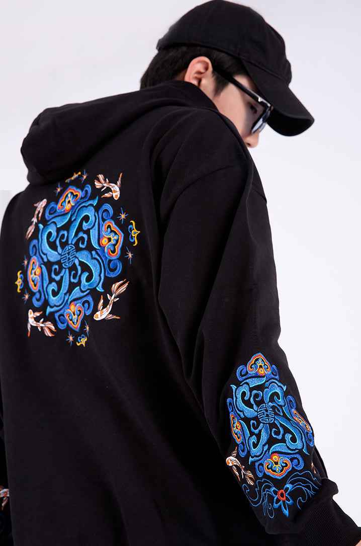KH9201 Fish Art Embroidery Hoodie