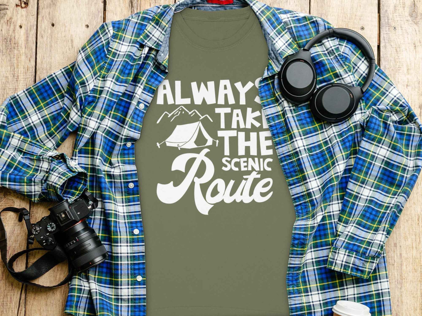 Always Take Scenic Route Camping Adventure Long Sleeve T-Shirt
