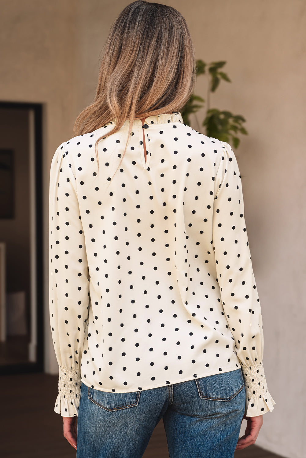 Catalina Polka Dot Lantern Sleeve Blouse