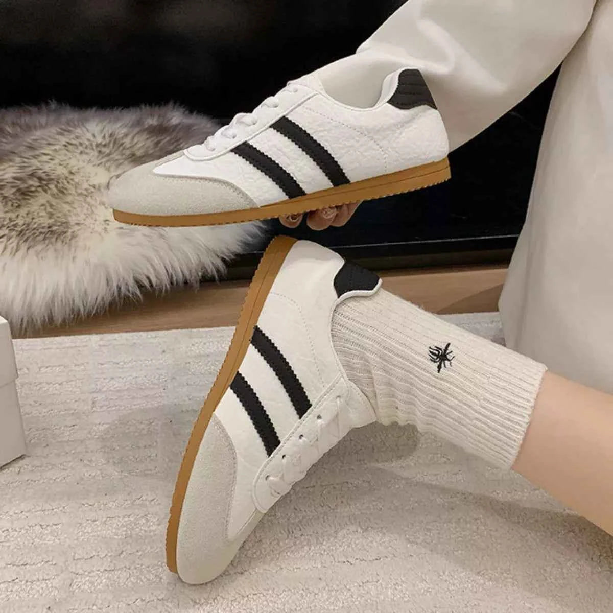 Striped Lace Up Casual Sneakers