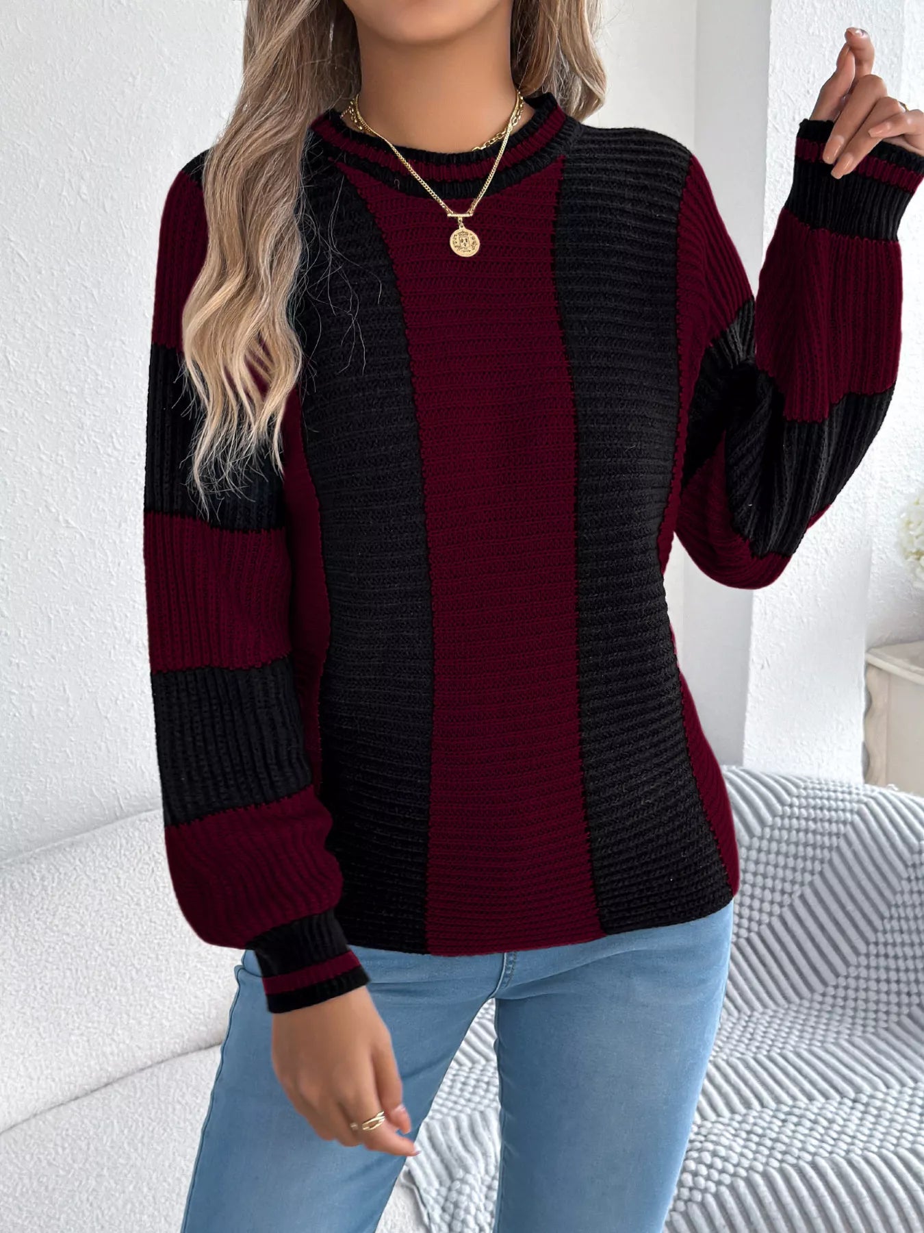 Round Neck Color Block Sweater