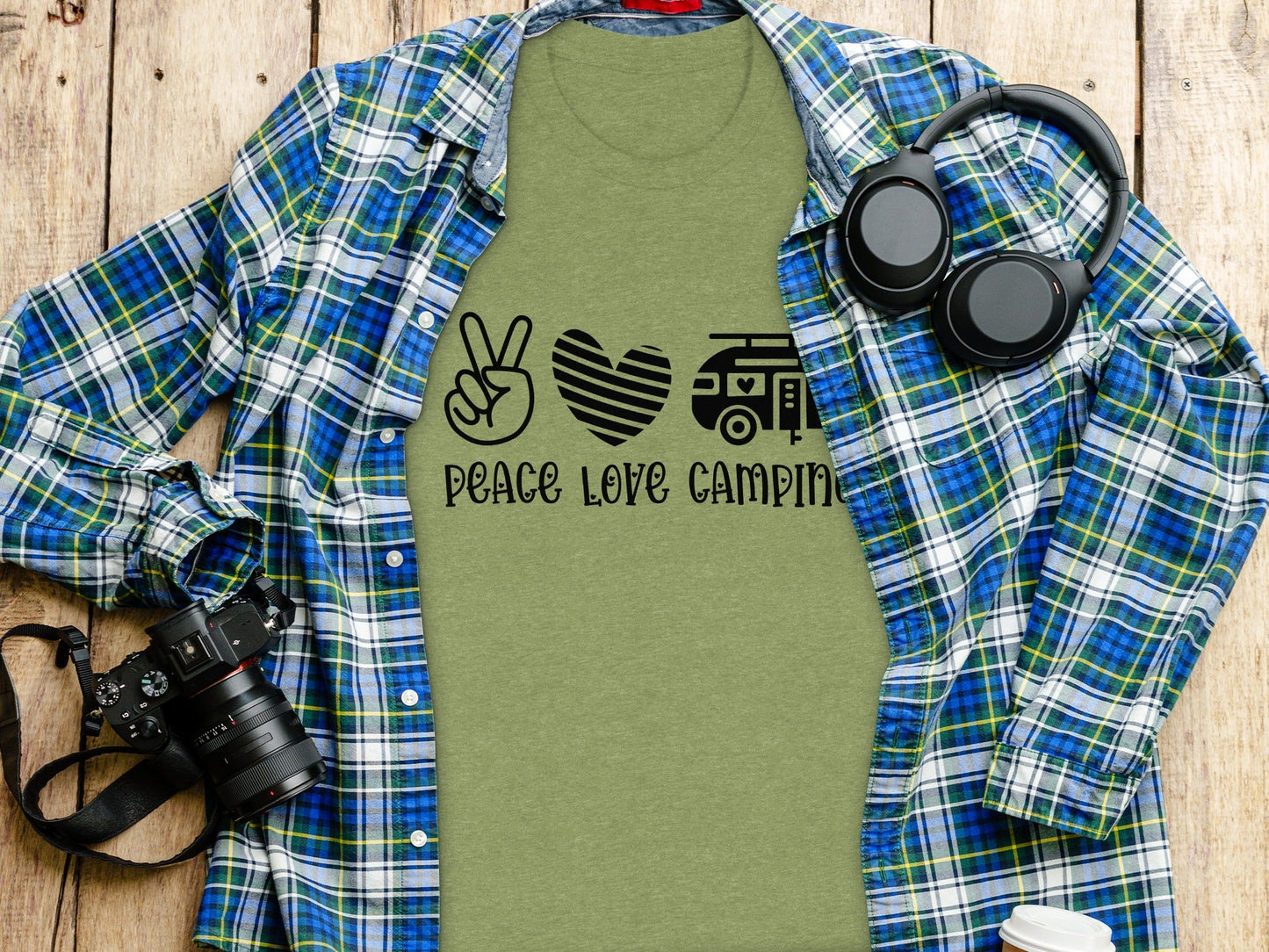 Peace Love Camping Symbol Design Graphic Novelty T-Shirt