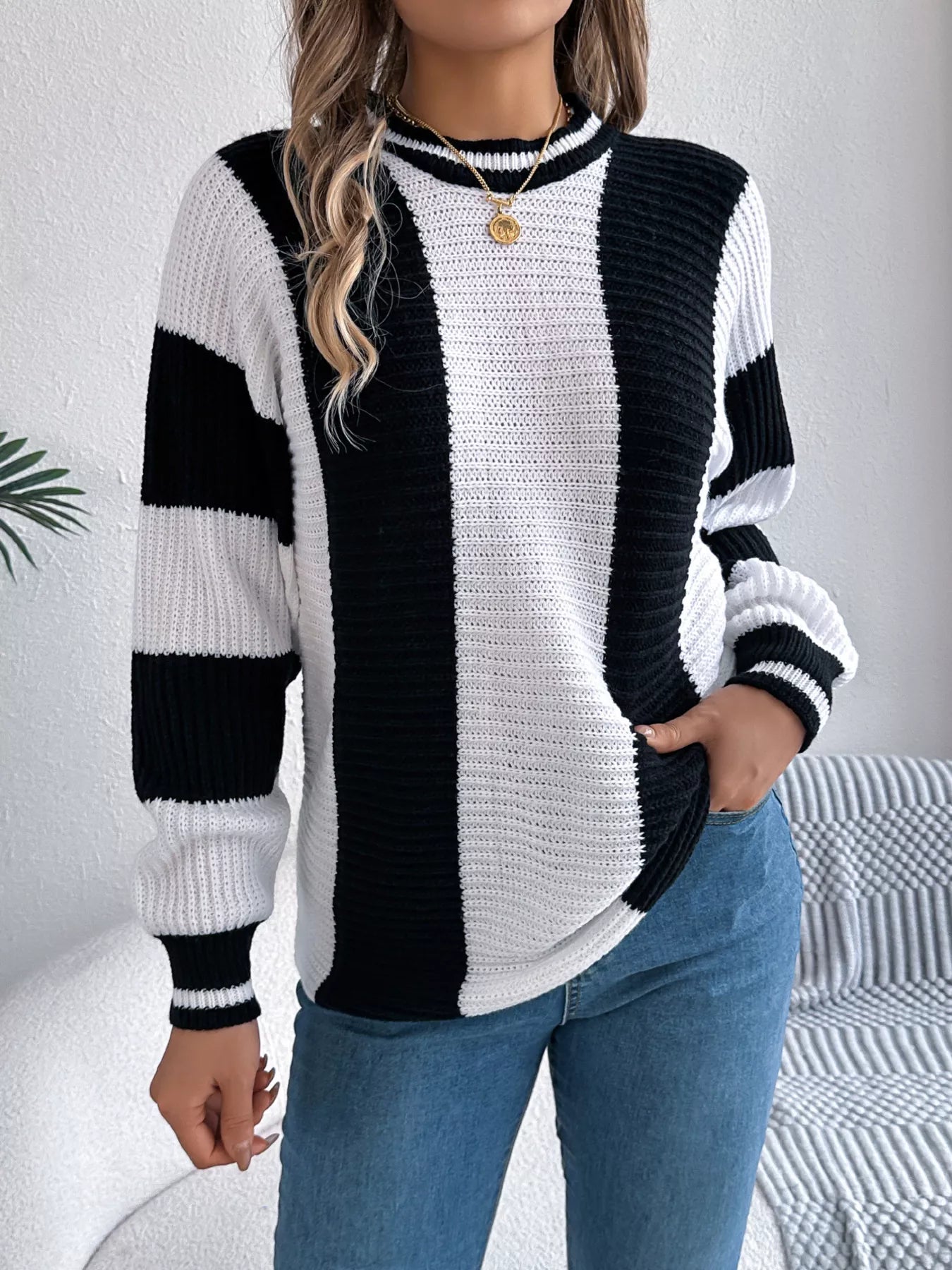Round Neck Color Block Sweater