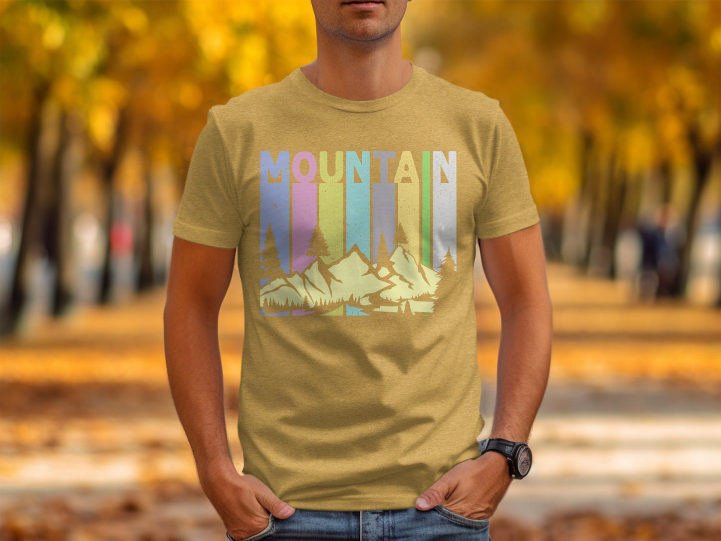 Colorful Mountain Scenery Graphic T-Shirt Long Sleeve T-Shirt