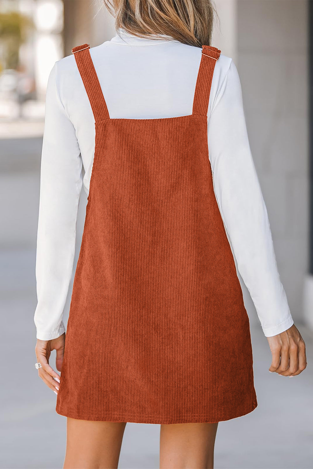 Front Pockets Corduroy Overall Dress