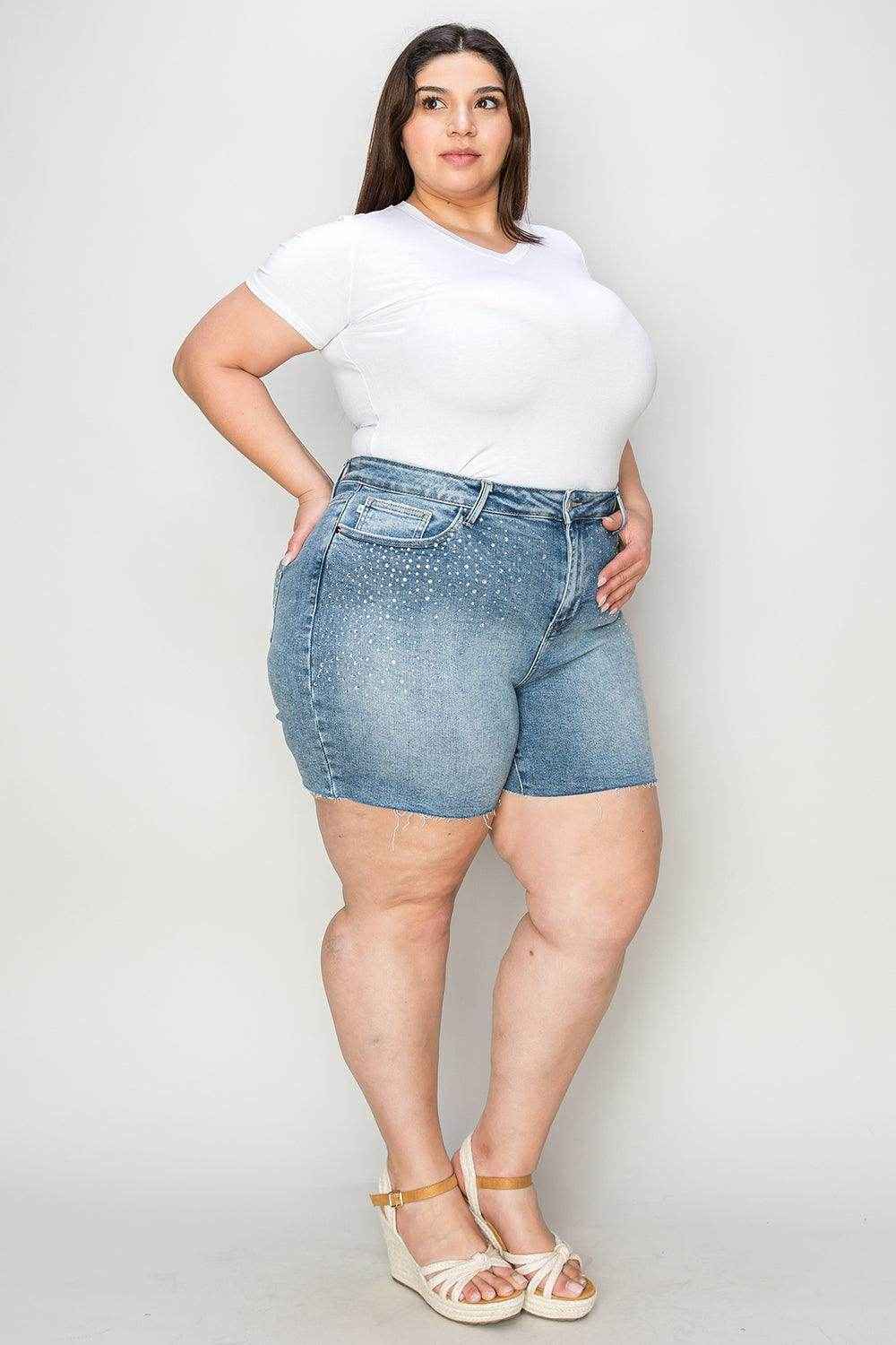 Judy Blue Full Size High Waist Rhinestone Denim Shorts