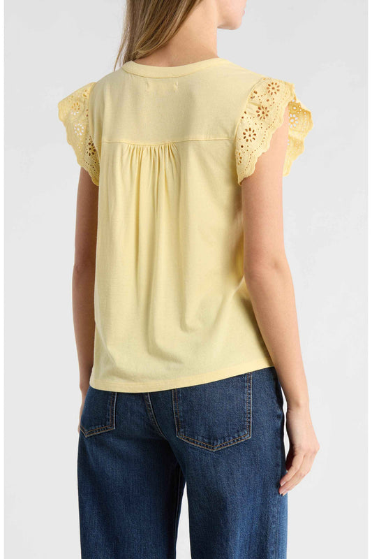 [159632-711] WOMENS LUCKY BRAND MIXED MEDIA SCHIFFLY TOP - SUNLIGHT