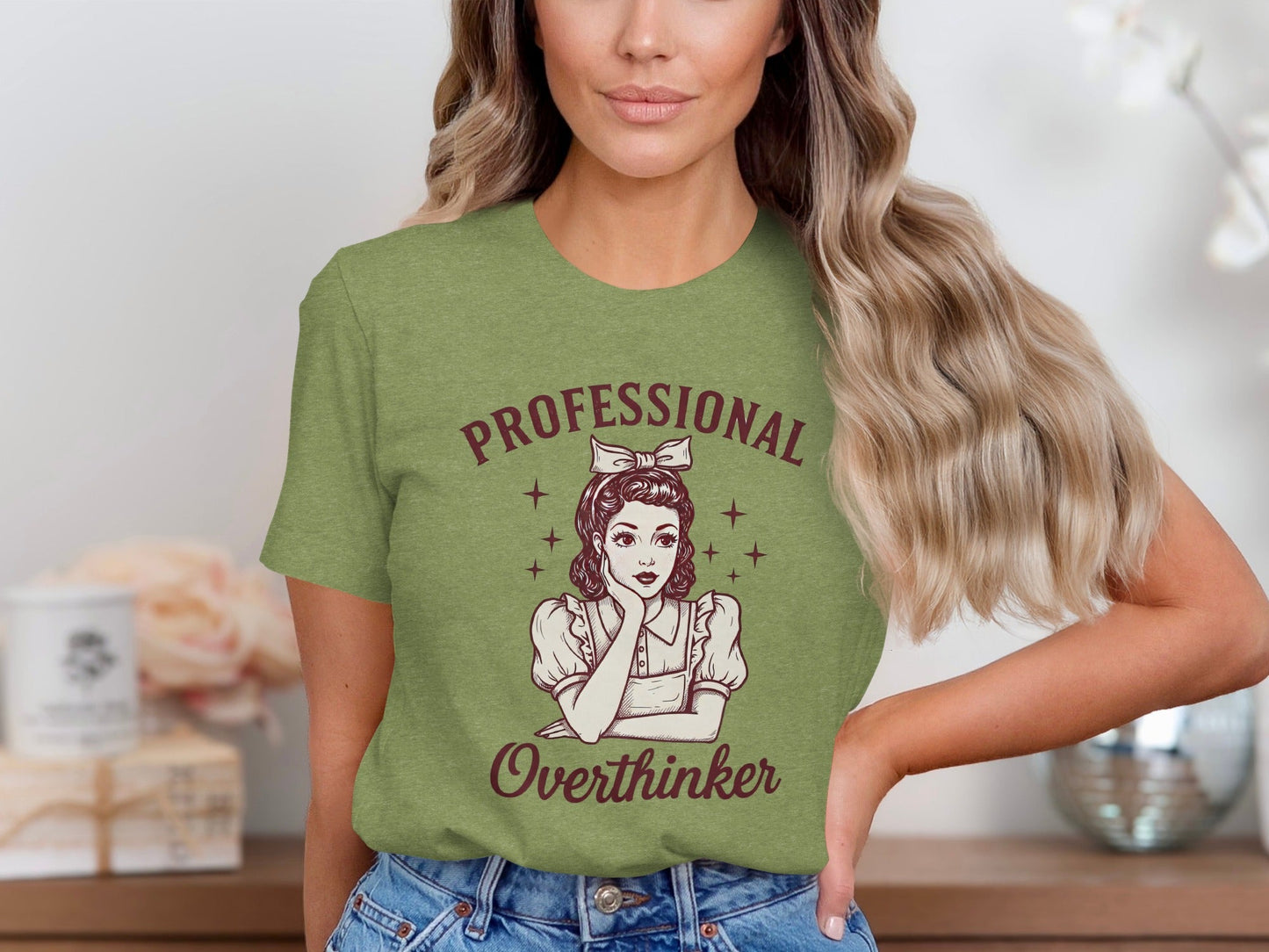 Professional Overthinker Cute Retro Girl Illustration T-Shirt