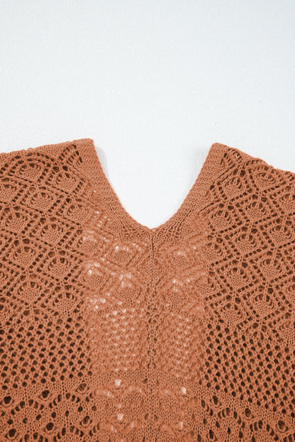 Redwood Burl Mix Pattern Hollow Knit Open Front Cardigan