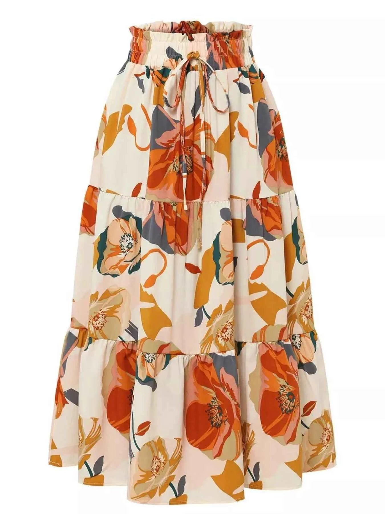 Full Size Floral Print Tiered Skirt Plus Size