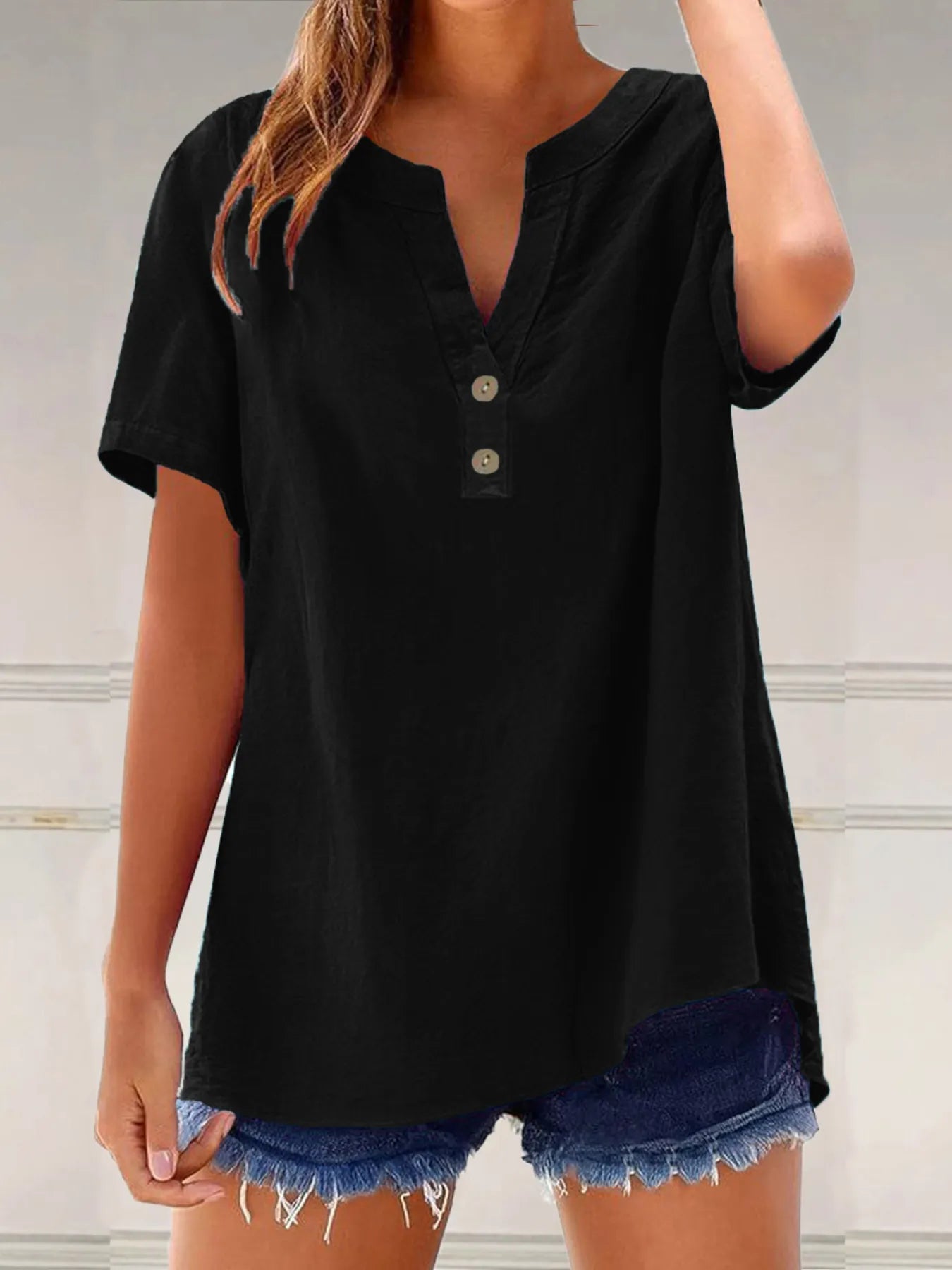 Full Size Notched Short Sleeve Blouse Plus Size