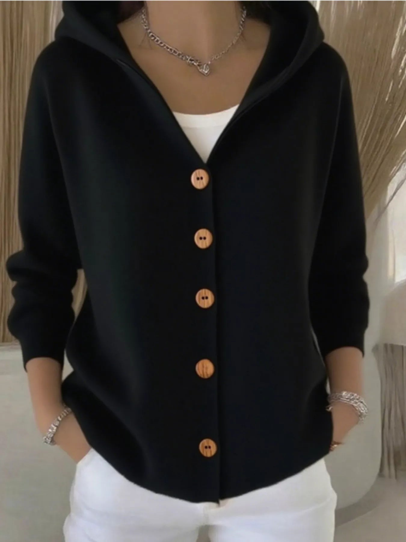 Full Size Hooded Button-Front Soft Knit Cardigan Plus Size
