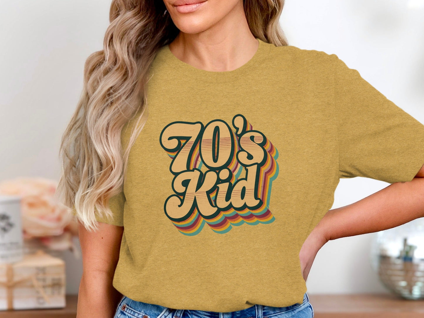 Retro Style 70s Kid With Colorful Layers T-Shirt