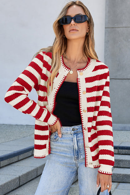 Rylee Stripe Button Cardigan Sweater