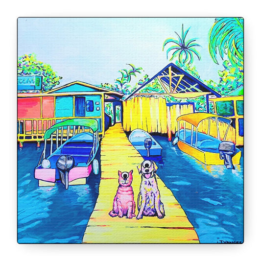 Cyclops Cat and Dog in Bocas Original Canvas Art Print, Gift, Unique Wall Decor