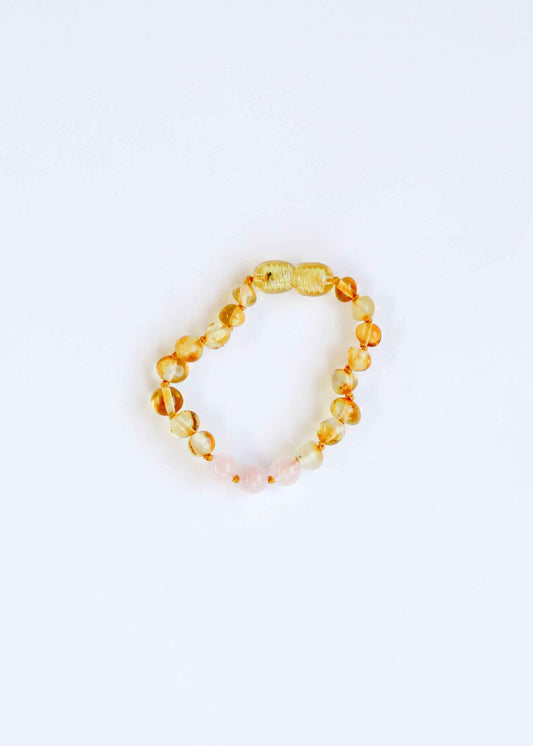Polished Honey Baltic Amber + Rose Quartz || Anklet or Bracelet