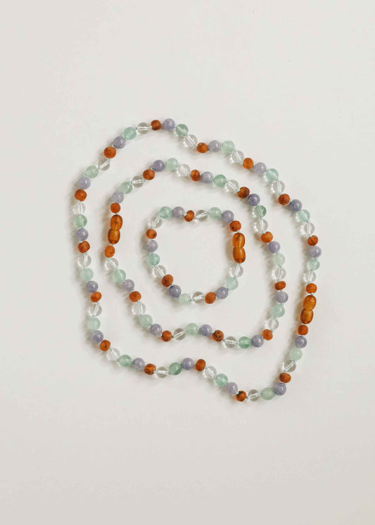 Baltic Sea Amber + Natural Gemstone || Beaded Necklace