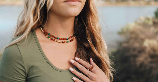 Baltic Sea Amber + Aventurine + Striped Agate || Necklace