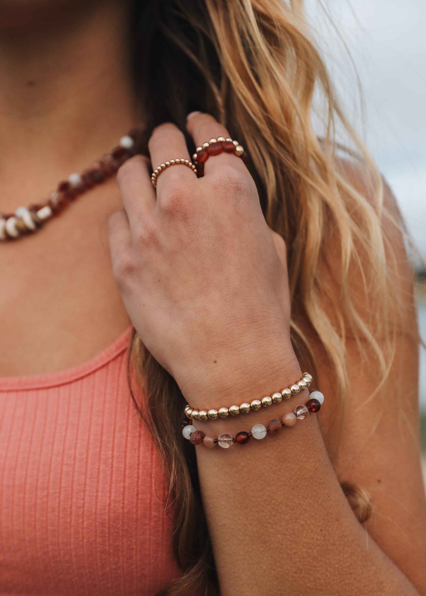 Baltic Sea Amber || Sunstone + Moonstone || Natural Gemstone Anklet or Bracelet