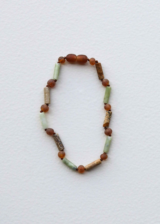 Raw Cognac Baltic Amber + Green Jade + Striped Agate || Anklet or Bracelet