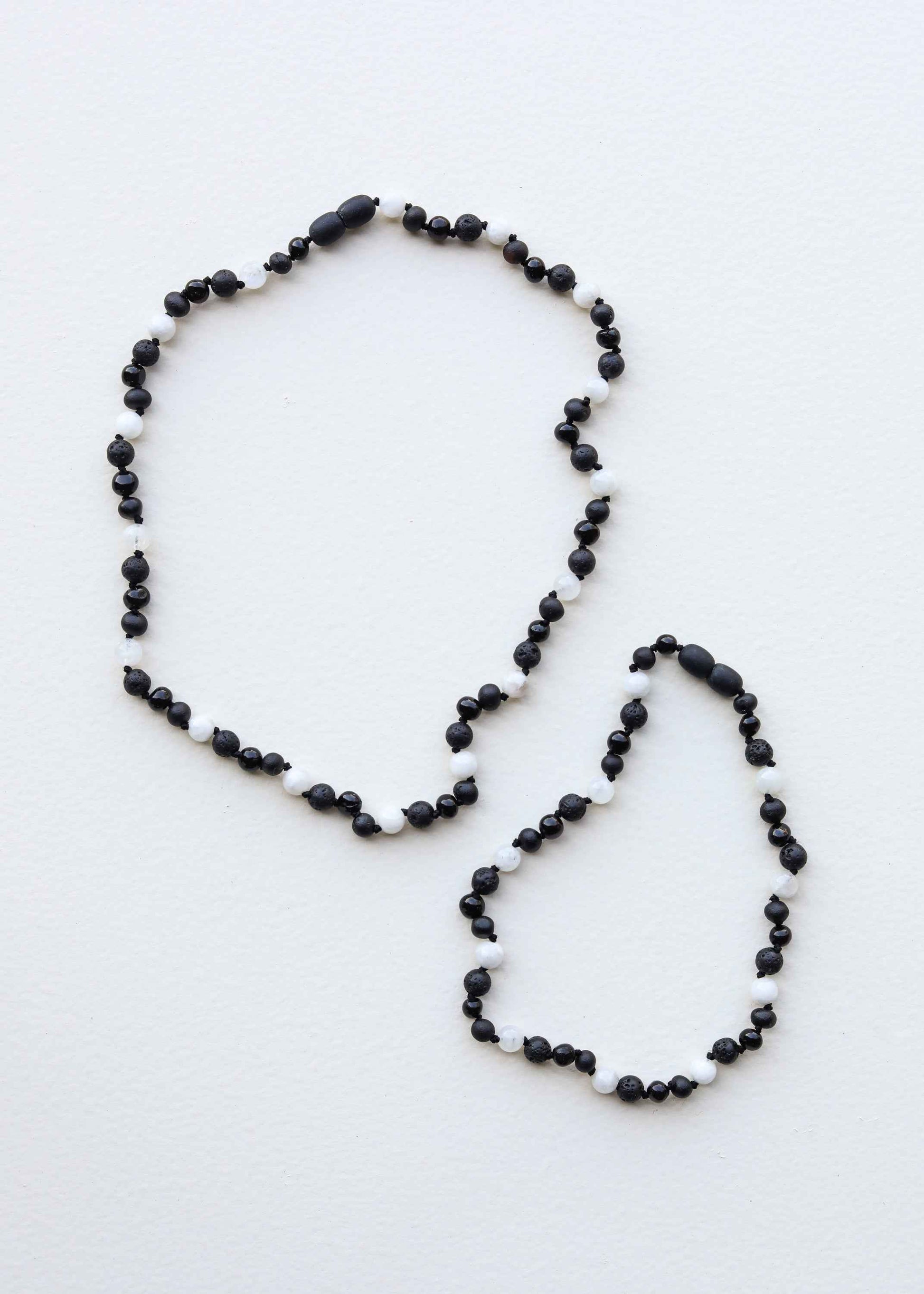 Raw Black Baltic Amber + Moonstone || Necklace