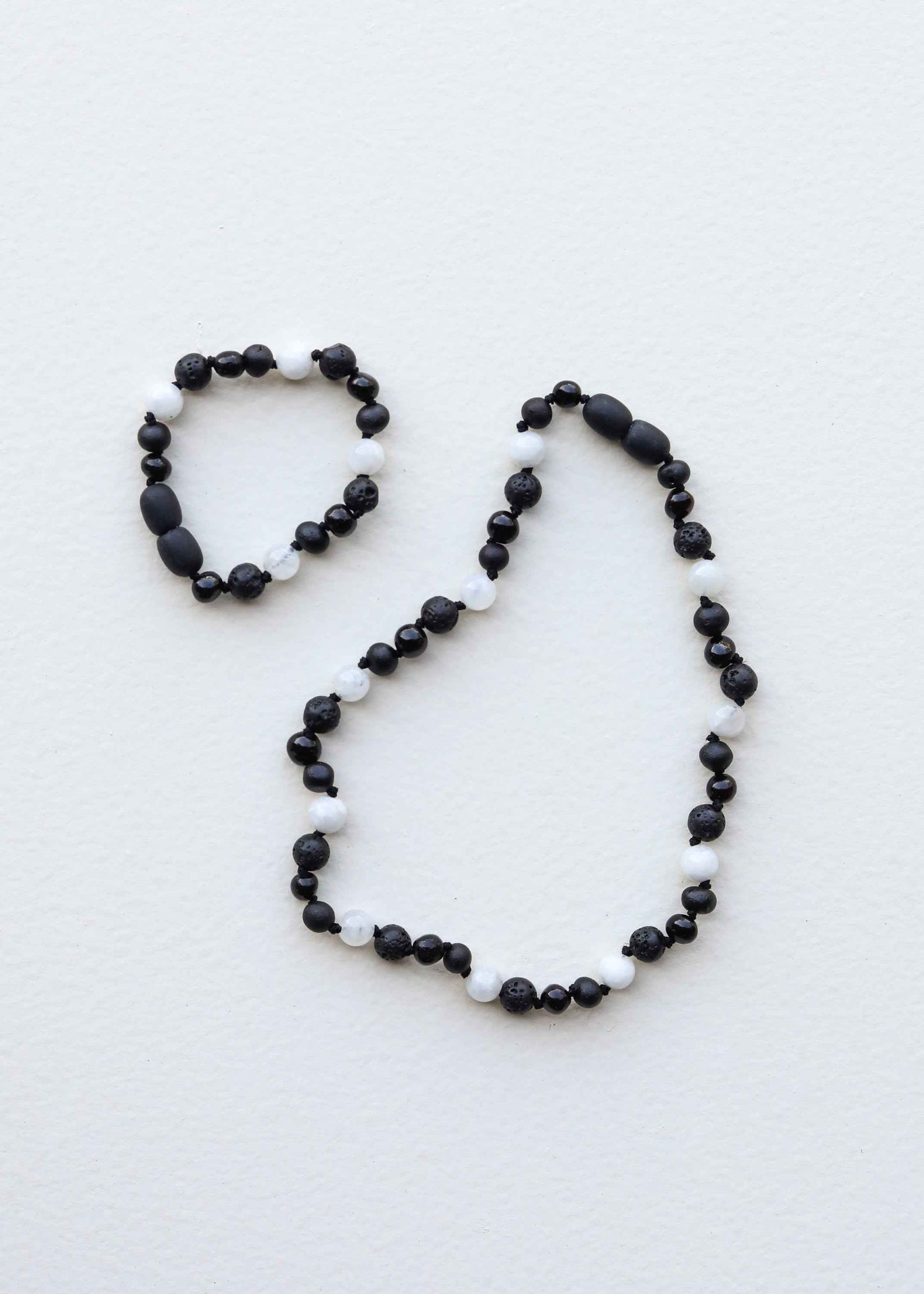 Raw Black Baltic Amber + Moonstone || Necklace