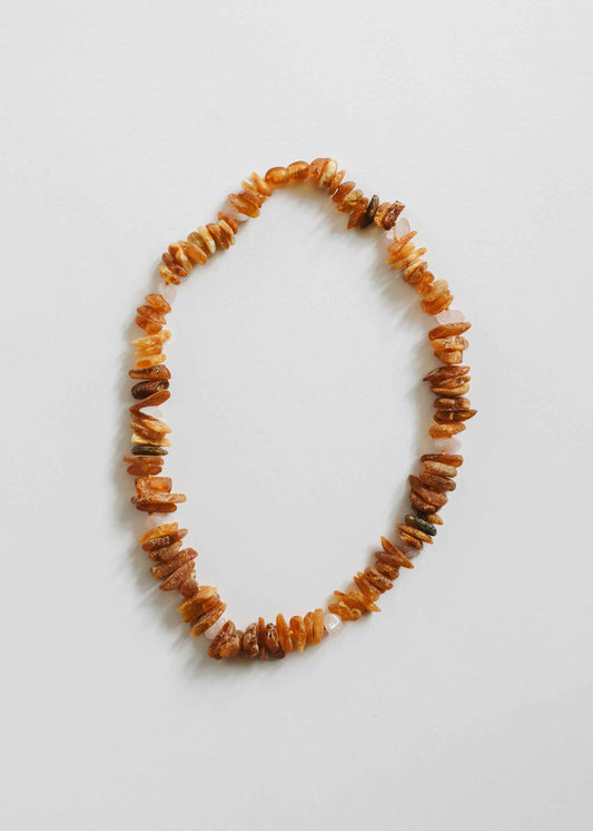 Pet Necklace: Raw Baltic Amber + Raw Rose Quartz