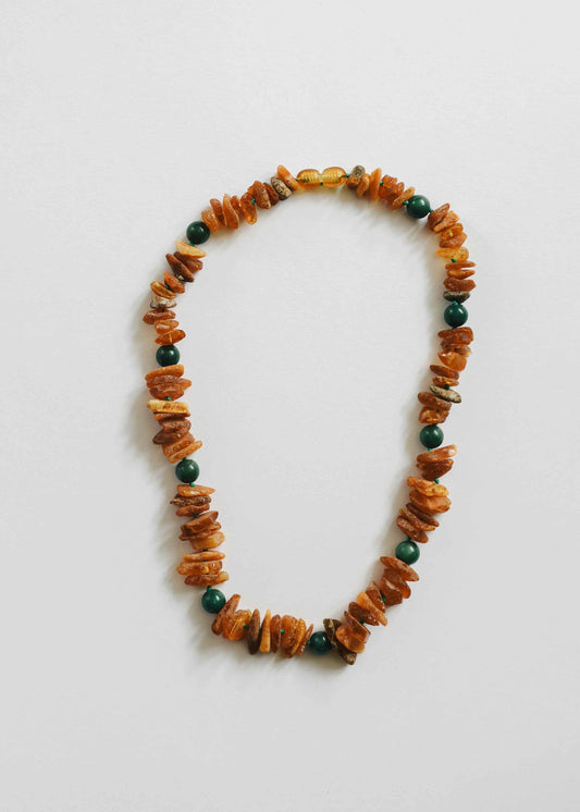 Pet Necklace: Raw Baltic Amber + Natural Green Jade