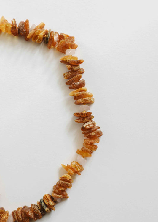 Pet Necklace: Raw Baltic Amber + Raw Rose Quartz