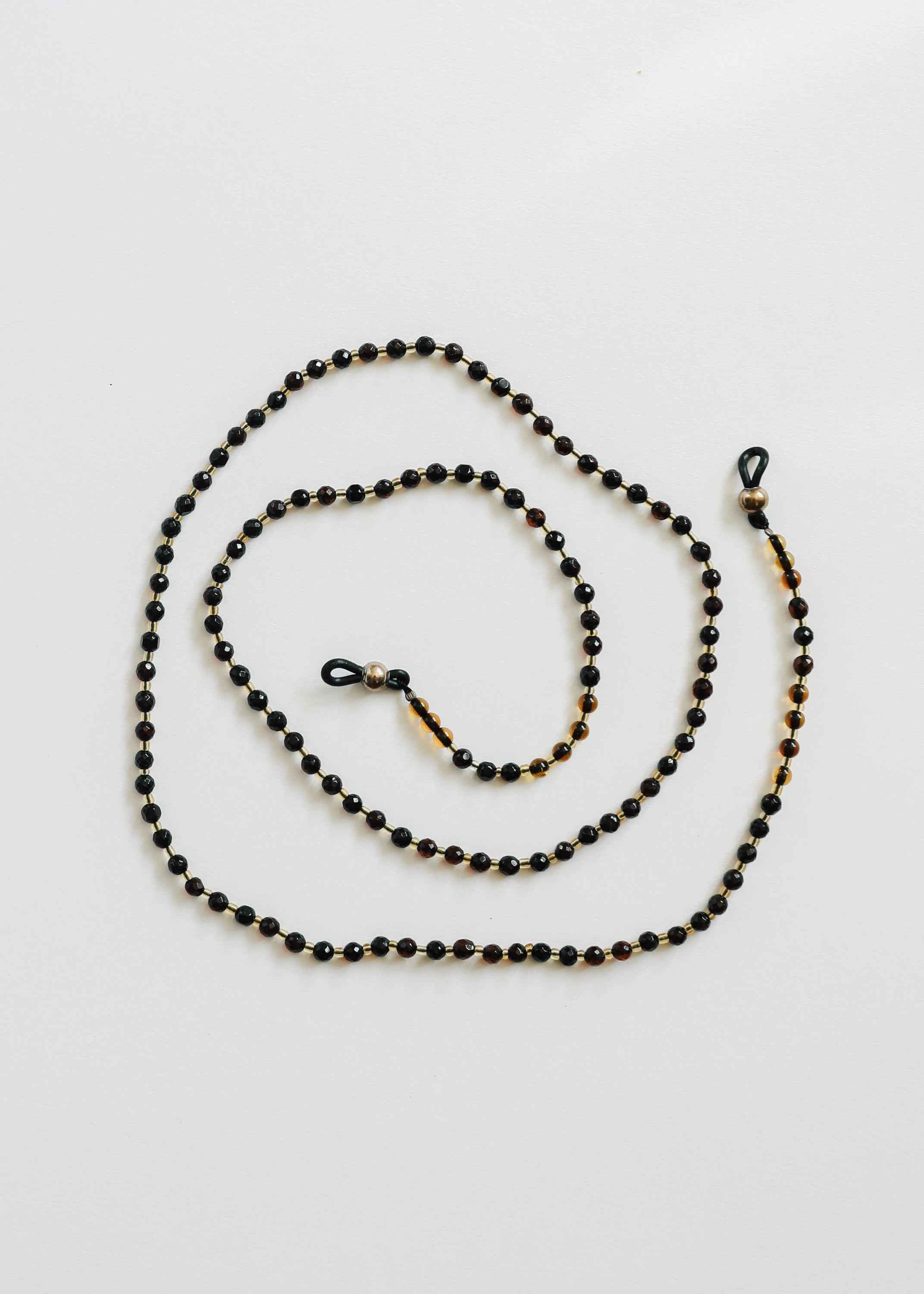Baltic Sea Amber + Gemstone || Beaded Eyeglass Necklace - Natural Black