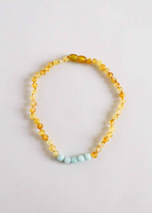 Raw Honey Baltic Amber + Amazonite || Necklace