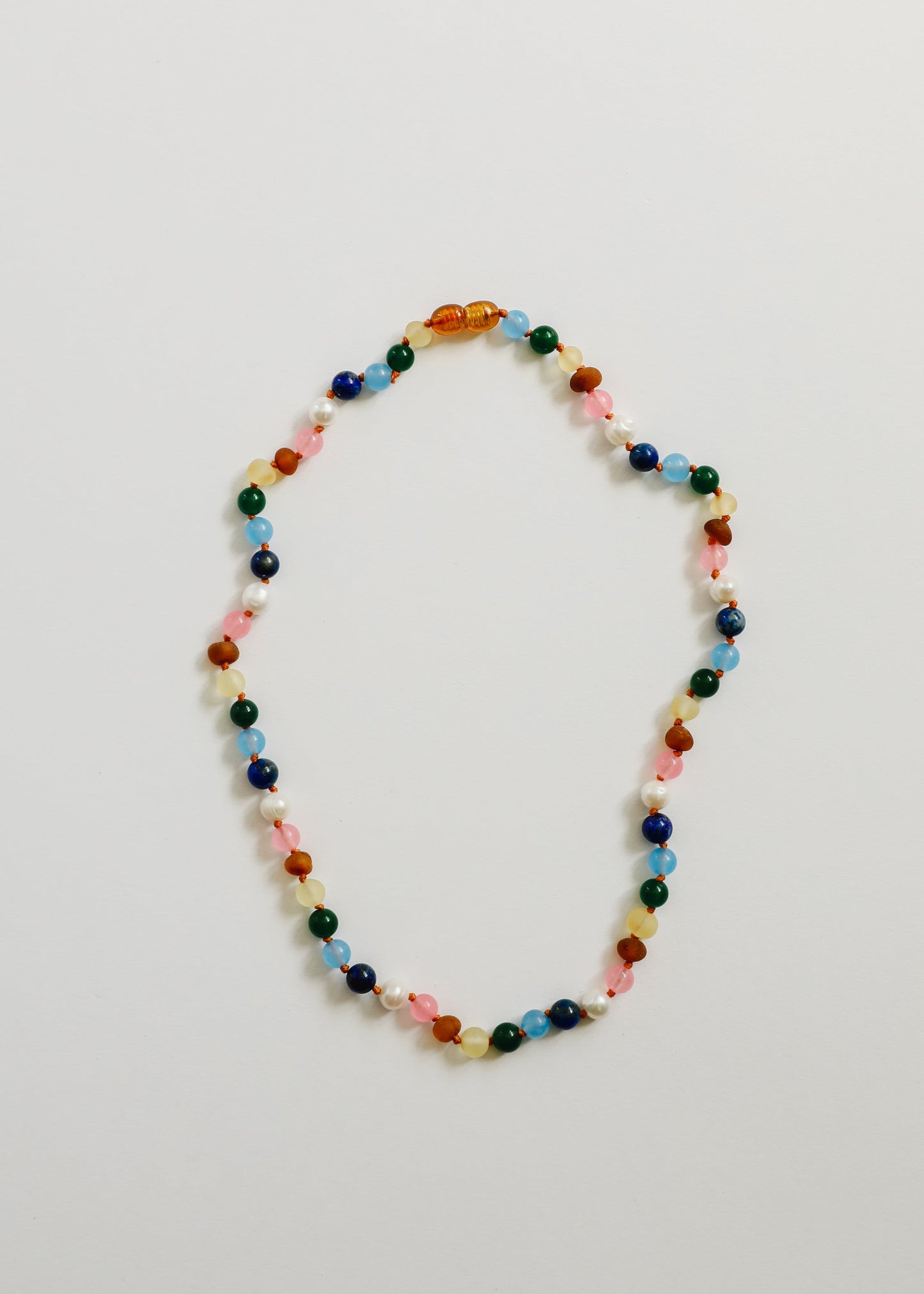 Raw Baltic Amber and Pearl Necklace + Sweet Pink Gemstones