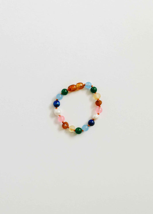 Raw Baltic Amber and Pearl Bracelet + Sweet Pink Gemstones