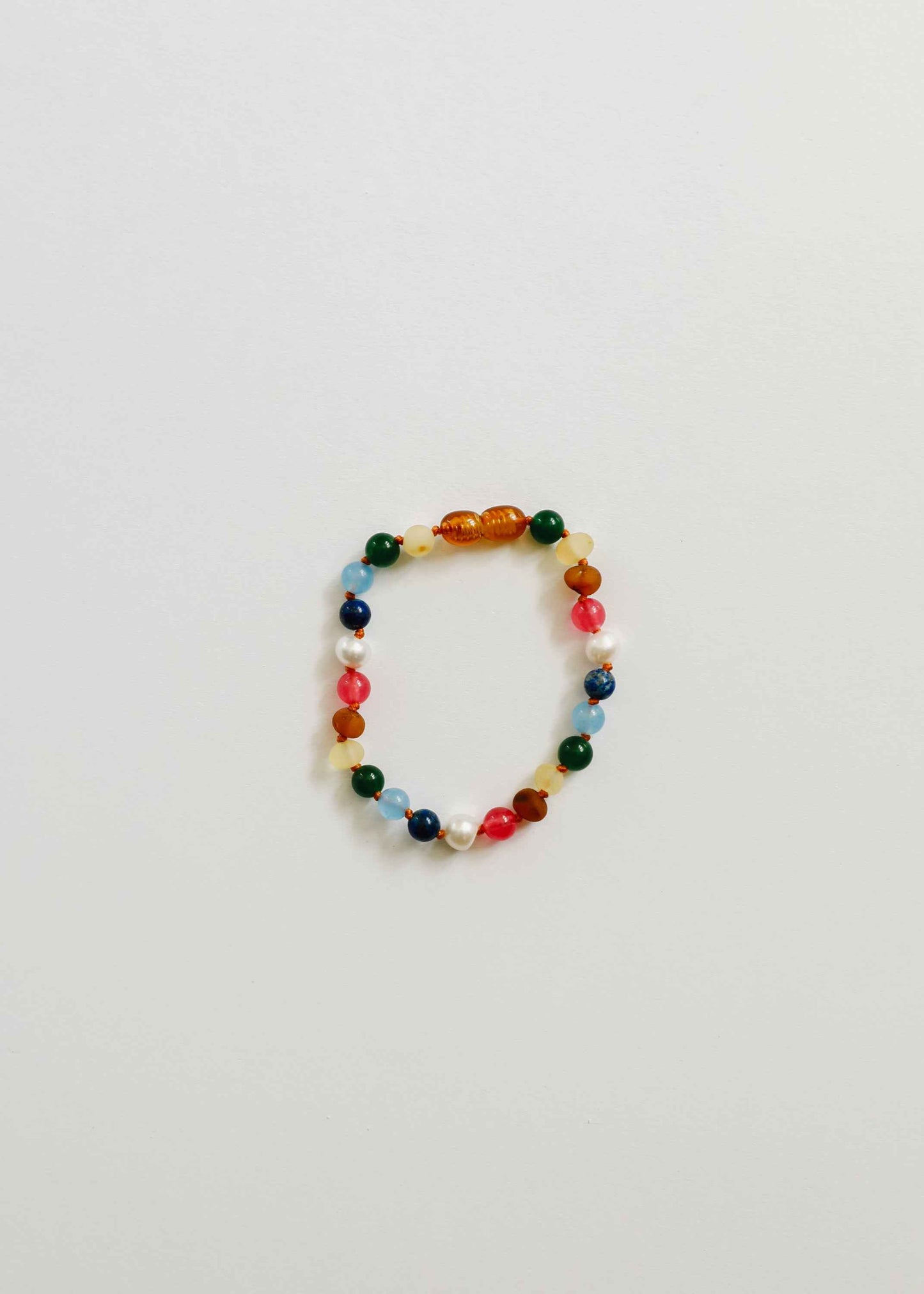 Raw Baltic Amber and Pearl Bracelet + Bright Pink Gemstones