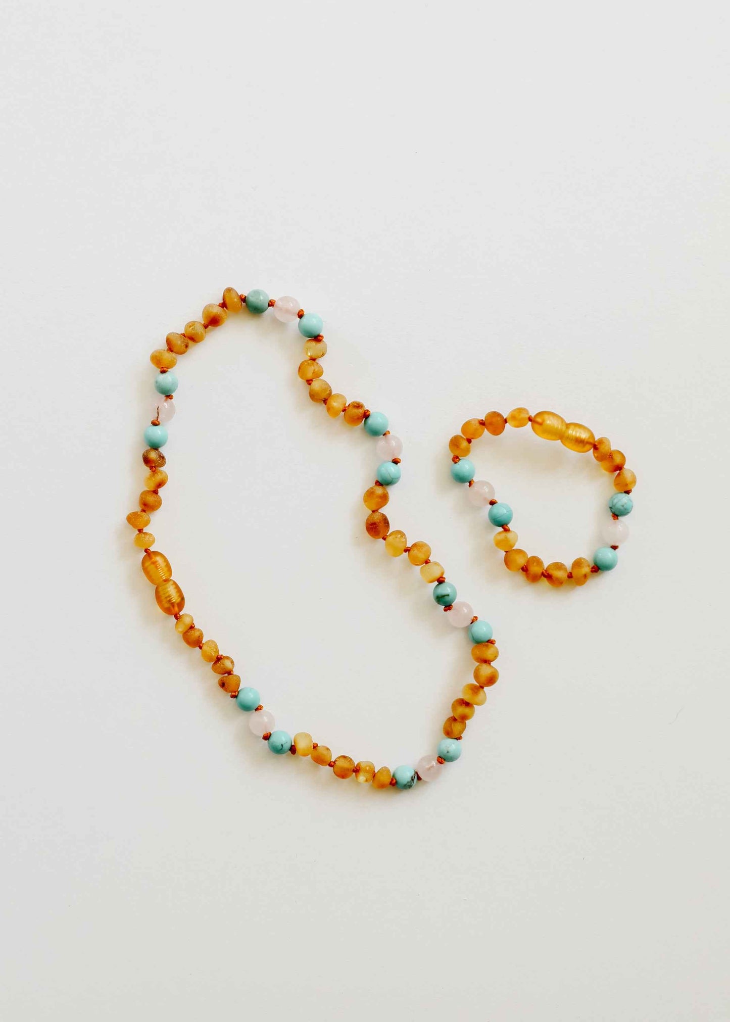 Raw Honey Baltic Amber and Natural Turquoise + Rose Quartz || Anklet or Bracelet