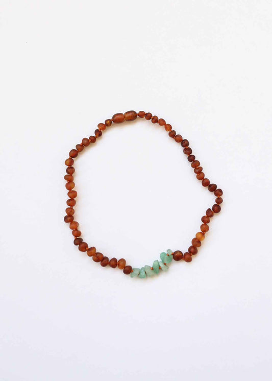 Raw Cognac Baltic Amber + Raw Aventurine || Necklace